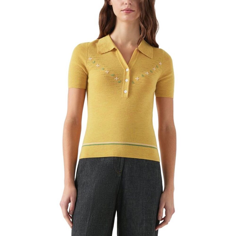 Lk Bennett Womens  Fiona Knitted Wool-Blend Top, Yellow
